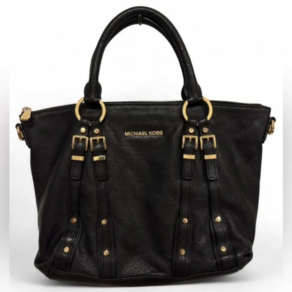 Michael Kors Leigh Black Leather Satchel‎ Purse